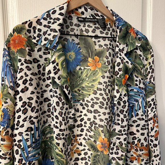 Mlle Gabrielle | Sz 18 Animal Print Tropical Floral Button Up Tunic Top Cover Up - Picture 4 of 9